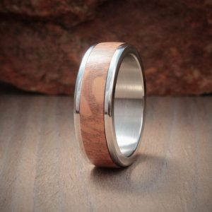 Silver Oak Wood Inlay Ring